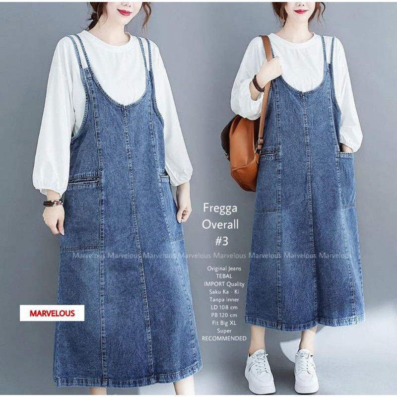 Frega Overall Jeans/Overall Dress Denim Wanita Kekinian/Overall Rok Jeans Baju Kodok Wanita