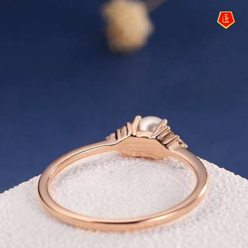 [Ready Stock]8K Rose Gold Natural Freshwater Pearl Ring 925 Silver