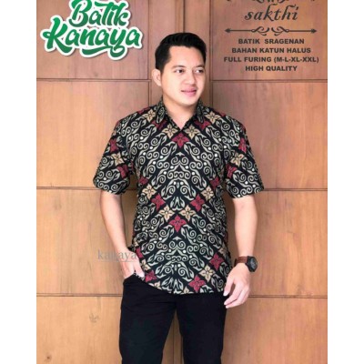 Sakthi Kemeja Batik Pria Lengan Pendek Full Furing Bahan Katun Sragenan Premium Modern Ori Kanaya