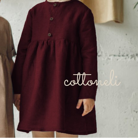 CAMELIA DRESS - Tunik Atasan Blus Dress Anak Linen Polos Lengan Panjang Hitam Maroon Navy