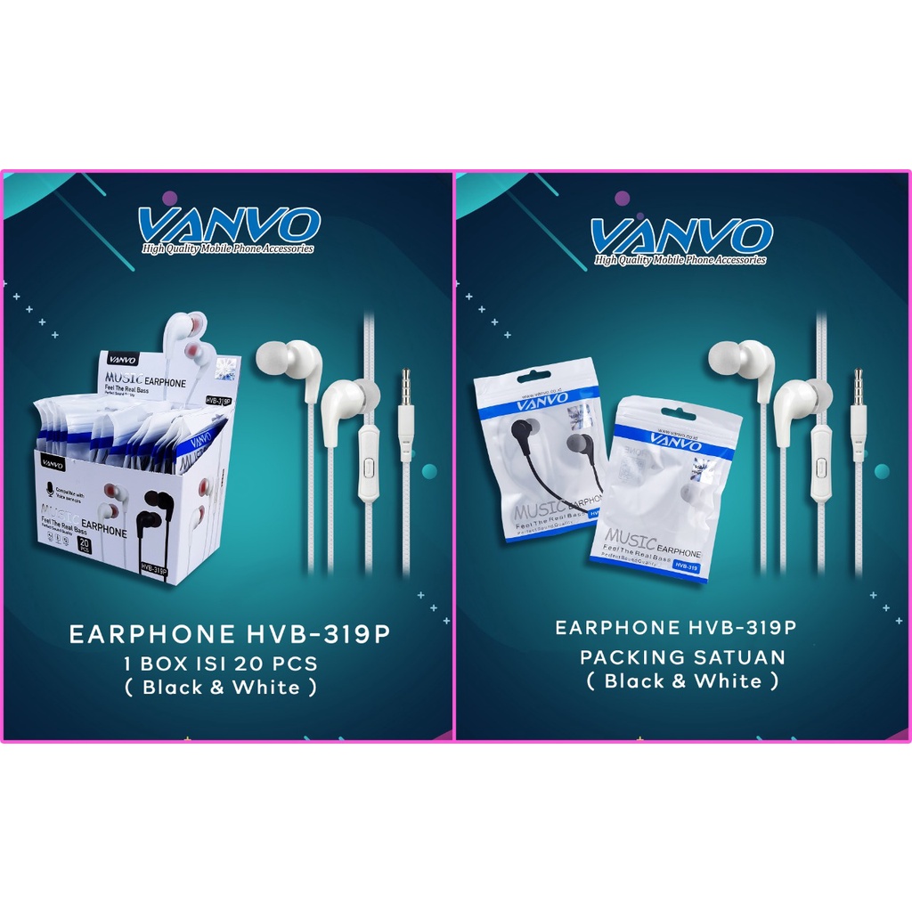 HANDSFREE HEADSET EARPHONE VANVO HVB-319P REAL BASS PERFECT SOUND HIGH QUALITY