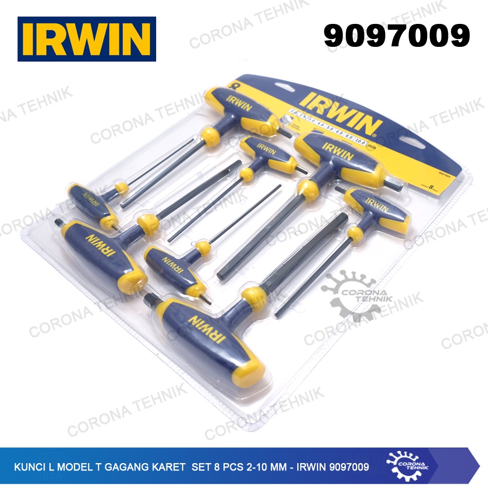 IRWIN 9097009 - Kunci L Model T Gagang Karet Set 8 Pcs 2-10 mm