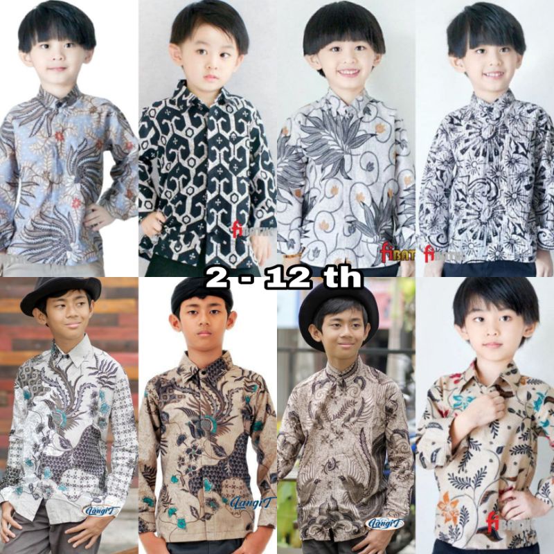 Kemeja Batik Anak warna Abu Monokrom Cream soft