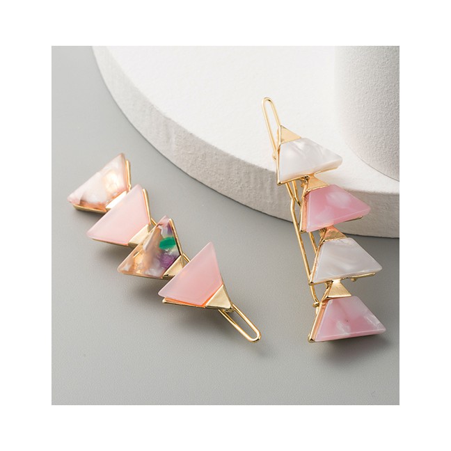 LRC Jepit Rambut Fashion White Pink Resin Geometric Triangle Alloy Hairpin K69920