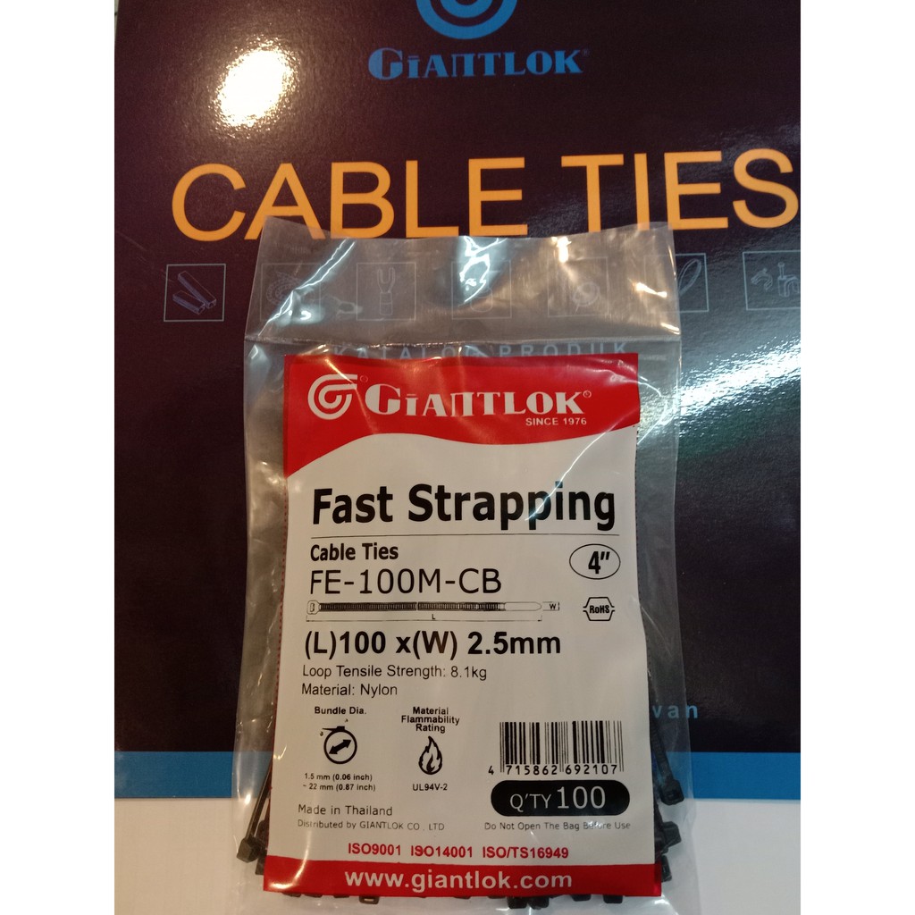 Cable Ties 10cm / Kabel Ties 10cm Merk GIANTLOK - Hitam