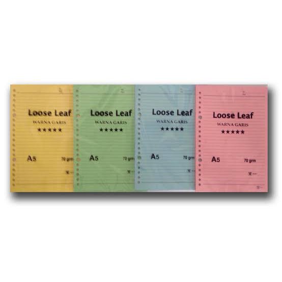 LOOSE LEAF ISI KERTAS BINDER A5 GARIS WARNA PASTEL 20 RING LUBANG KERTAS BINDER LOOSE LEAF