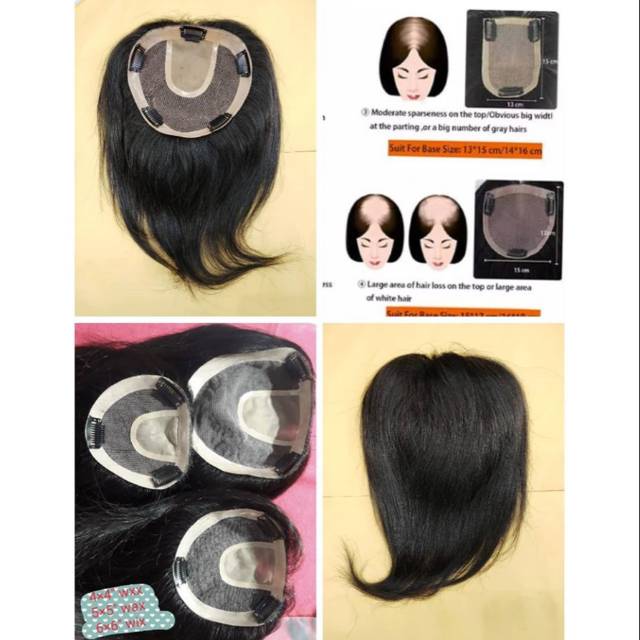 Toupee Human Hair wanita penambah volume rambut .Rambut asli wanita
