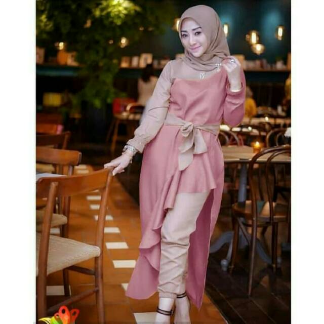 Setelan bela baju muslim remaja tunik celana cantik st bel vt