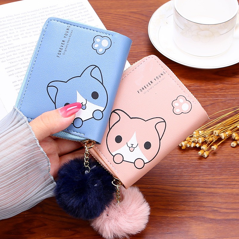 ASIN829 Dompet Koin Wanita Dompet Lipat Gambar Kucing Lucu Dompet Mini Impor D28