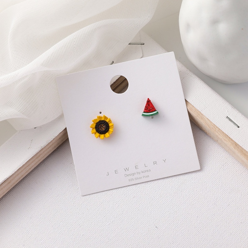 Korean Style Crystal Sun Flower Strawberry Grape Asymmetric Earrings Sweet Girls Fruit Stud Earrings