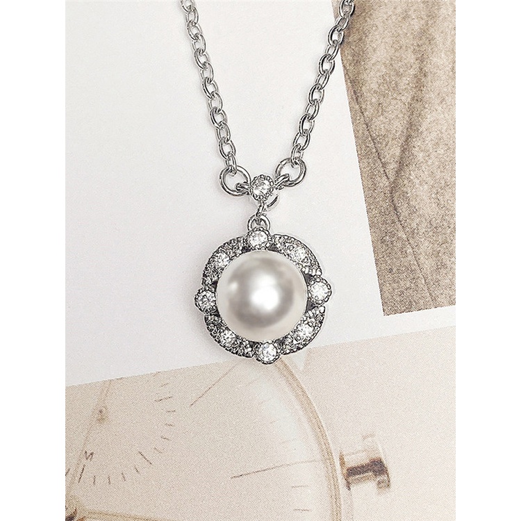 Kalung Mutiara Imitasi Hias Kristal Berkilau Untuk Wanita