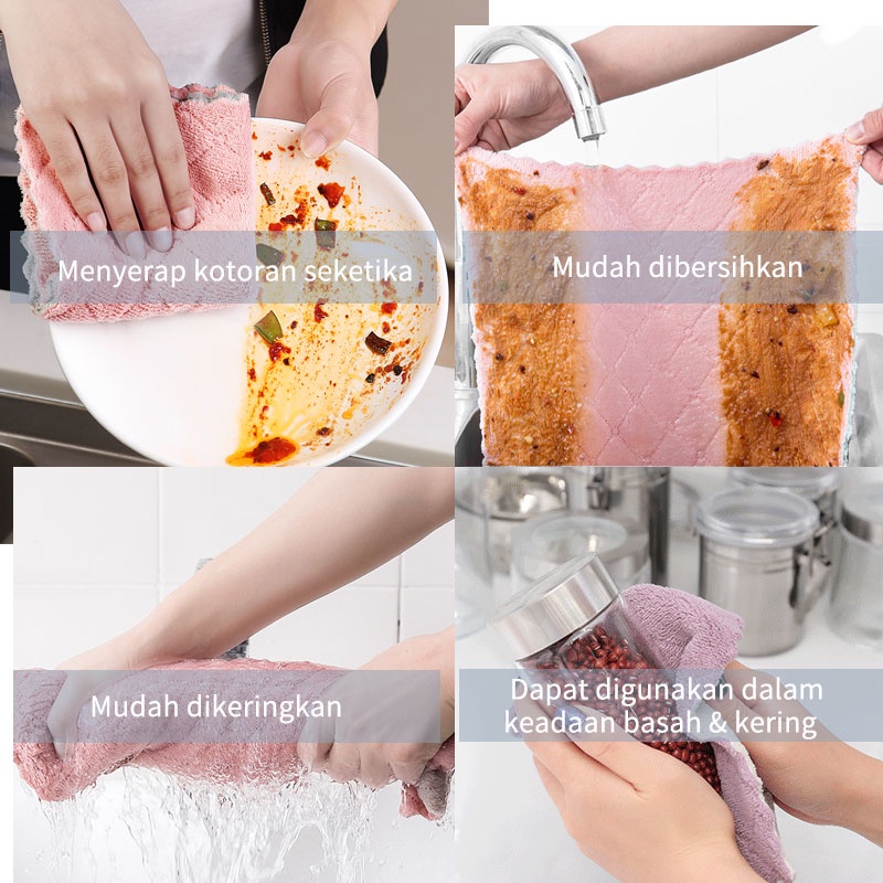 kain lap piring anti minyak / kain lap dapur tebal microfiber 28×17