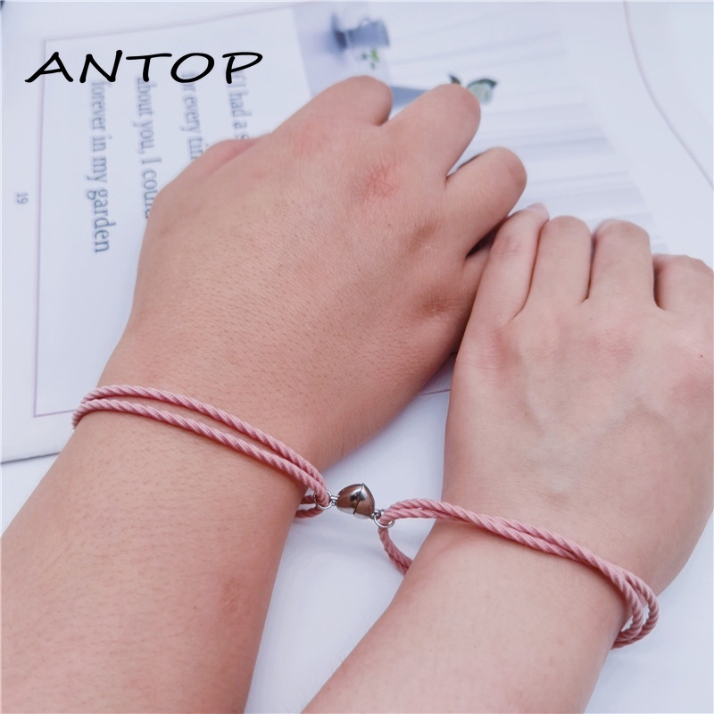 2 Pcs Gelang Couple Magnet Attract Each Other Gelang Elastis Pasangan Pria Dan Wanita ANTOP