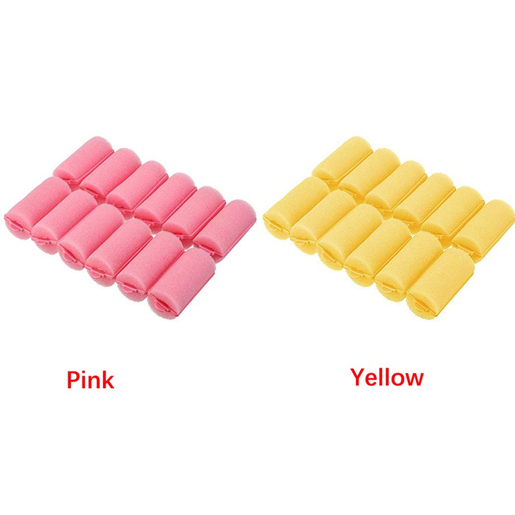 Rol Pengeriting Rambut Bahan Busa Ukuran 2 / 3CM Warna Pink Kuning Untuk Wanita