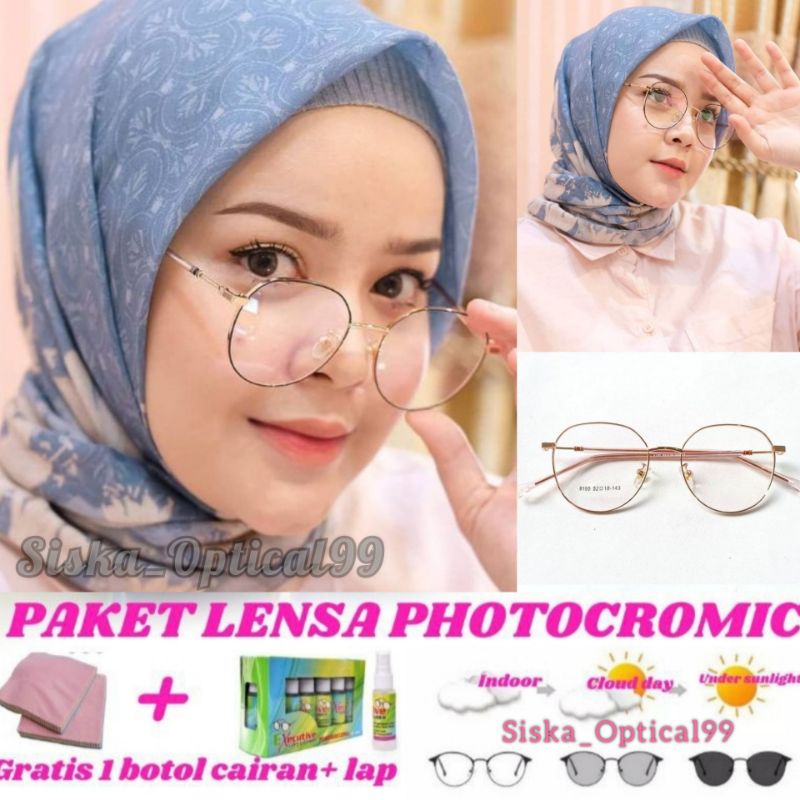 KACAMATA PHOTOCROMIC Wanita | Paket Lensa Minus Antiradiasi | Frame Prisma 8195