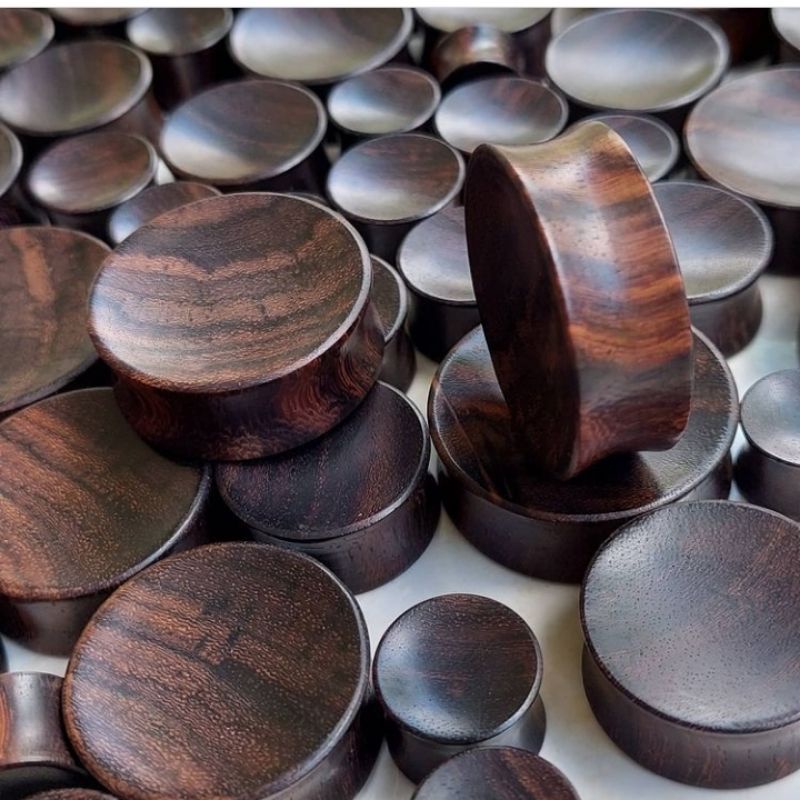 Sepasang 2 pcs wood earplug 6mm - 60mm SONO KELING-anting plong kayu-anting kayu