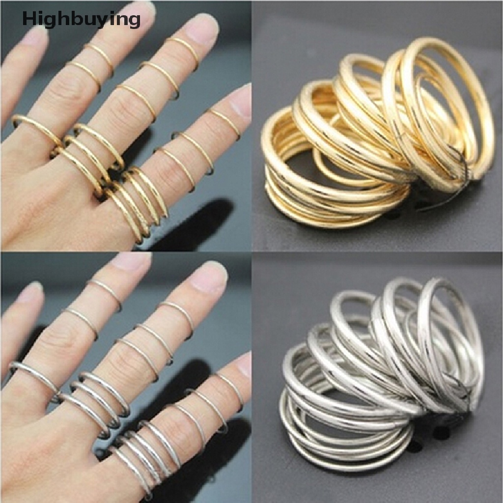 Hbid 16pcs / Set Cincin Buku Jari Aneka Bentuk Warna Silver Gaya Punk Untuk Wanita