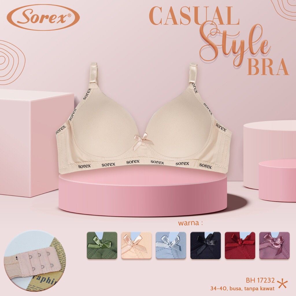 NEW !! BH BRA 17232 SOREX  Tanpa kawat | Pengait Belakang 2 Cup Sedang BRA SOREX 17232 BH BUSA TIPIS TANPA KAWAT CUP KECIL TERBARU - Sorex BH 17232 busa tanpa kawat kait 2 cup B casual style bra 34-40 - ARA98STORE