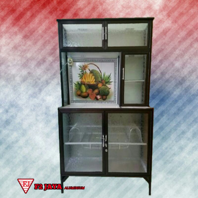 Lemari piring rak piring aluminium keramic kaca es UK 75