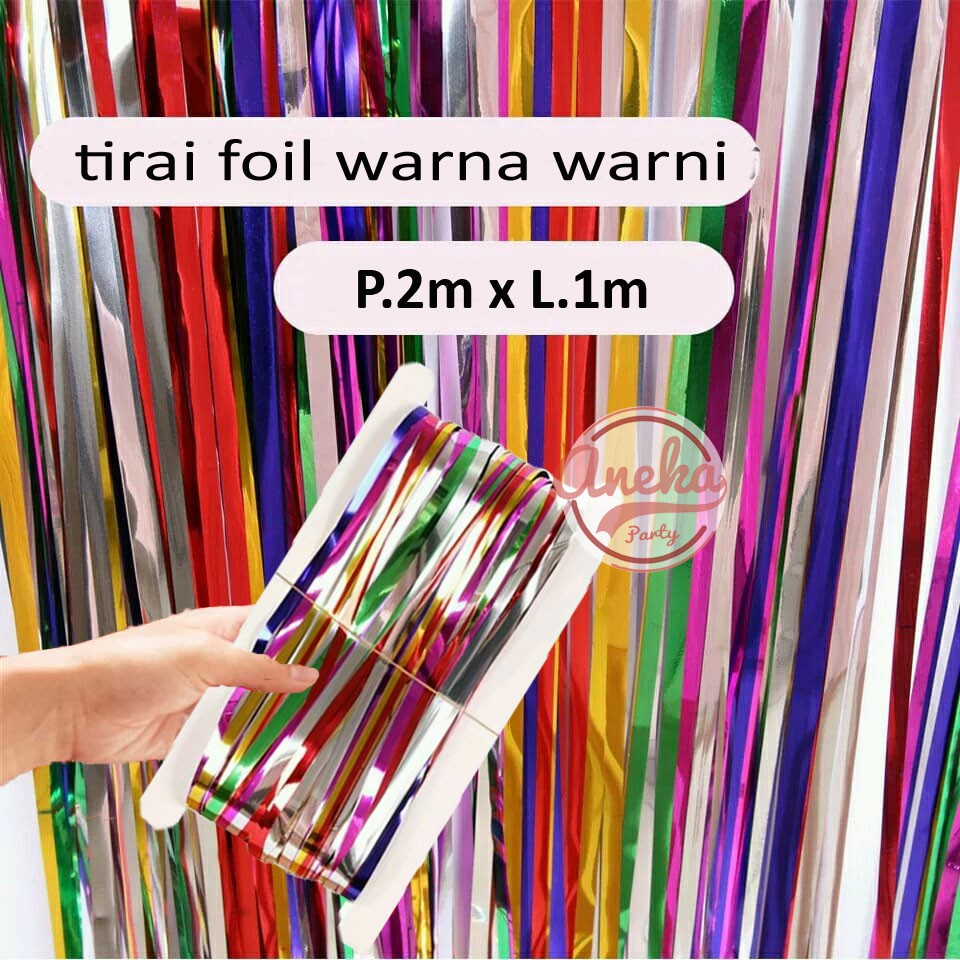tirai foil warna warni / backdrop rainbow / foil fringe curtain / background dekorasi pesta pelangi