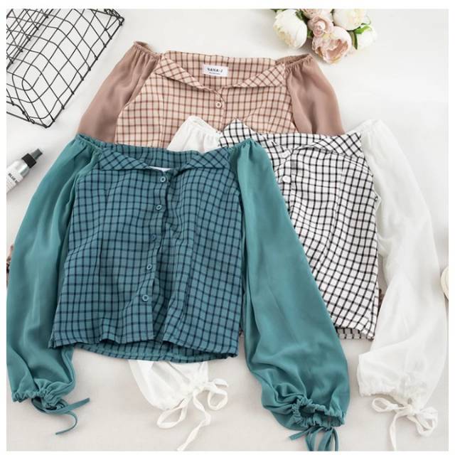 Kemeja Elegan Kancing Depan Crop Top