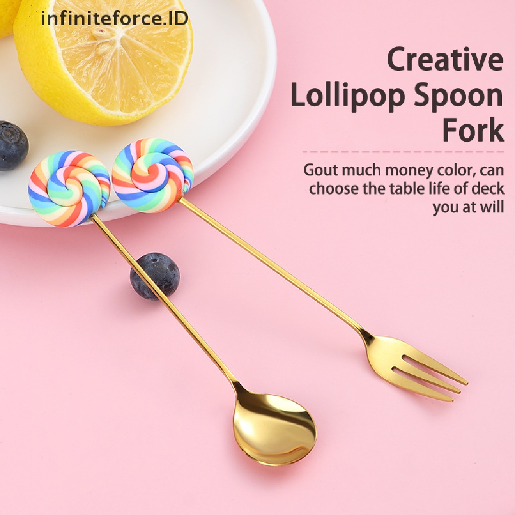 Sendok Garpu Buah Bahan Stainless Steel Bentuk Lollipop