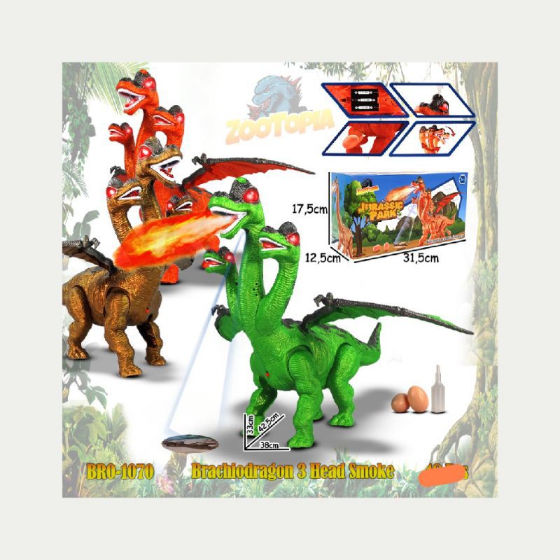 

BRO1070 Merah, coklat, hijau Braciosaurus Bertelur Dino.