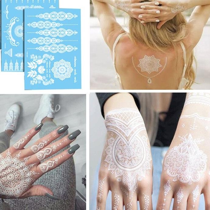 ⛄Comeback❄️ Stiker Henna Mahendi temporer Putih maroon marun Hena gold tatto