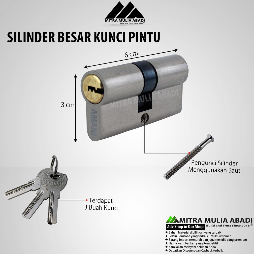 Cylinder l Silinder l Anak Lubang Kunci Pintu Besar Jantung Kuningan