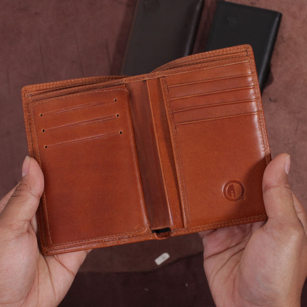 Dompet Pria Slim Bahan Kulit Sapi Asli / Dompet Cowok QILEATHER Dompet Kartu 16 SLOT Kode : D003 QI