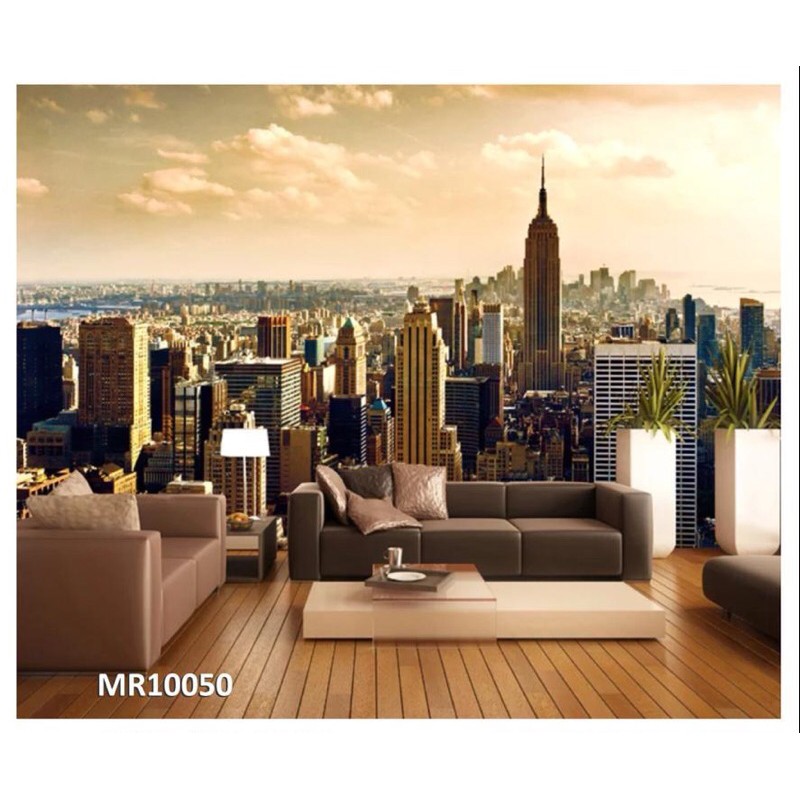 Mural Photowall Wallpaper Dinding Photowall Mural motif Pemandangan Gedung kota 3D