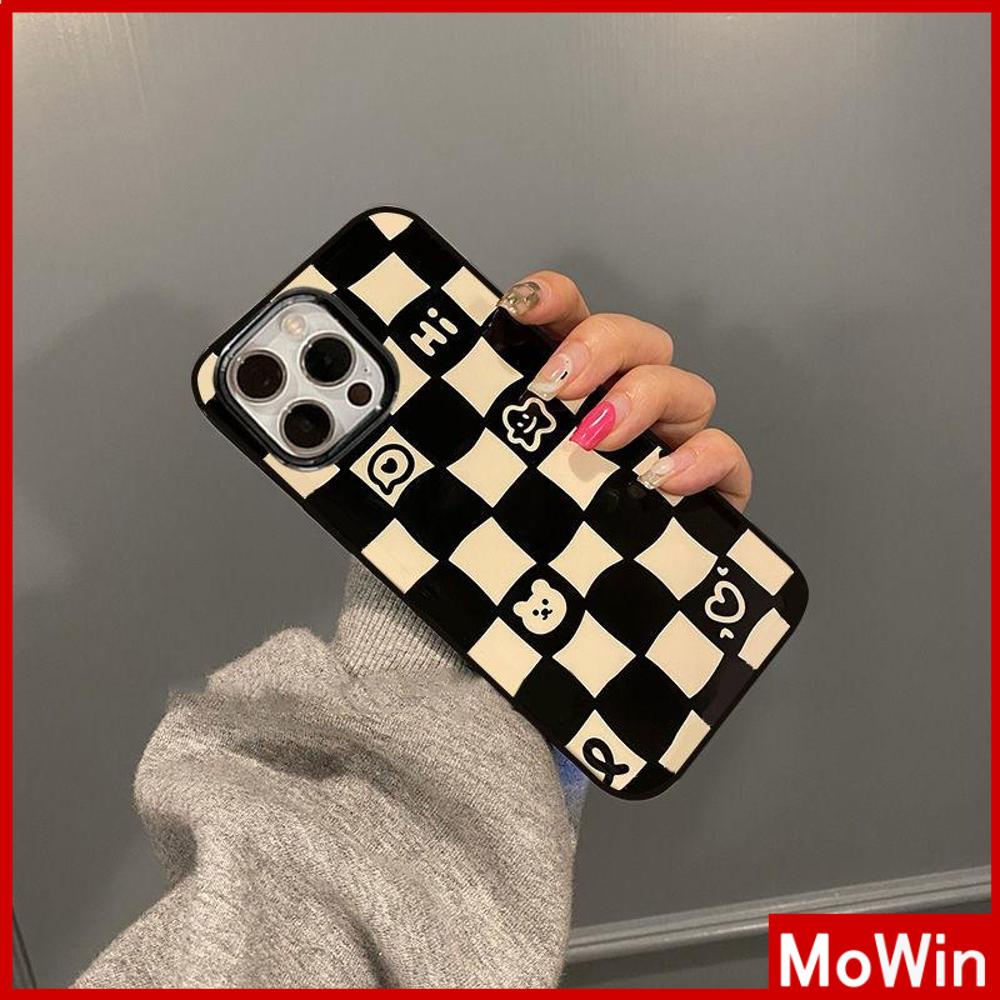 iPhone Case Silicone Soft Case Black TPU Glossy Big Hole Camera Protection Shockproof Cute Checkerboard For iPhone 13 Pro Max iPhone 12 Pro Max iPhone 11 Pro Max iPhone 7 Plus