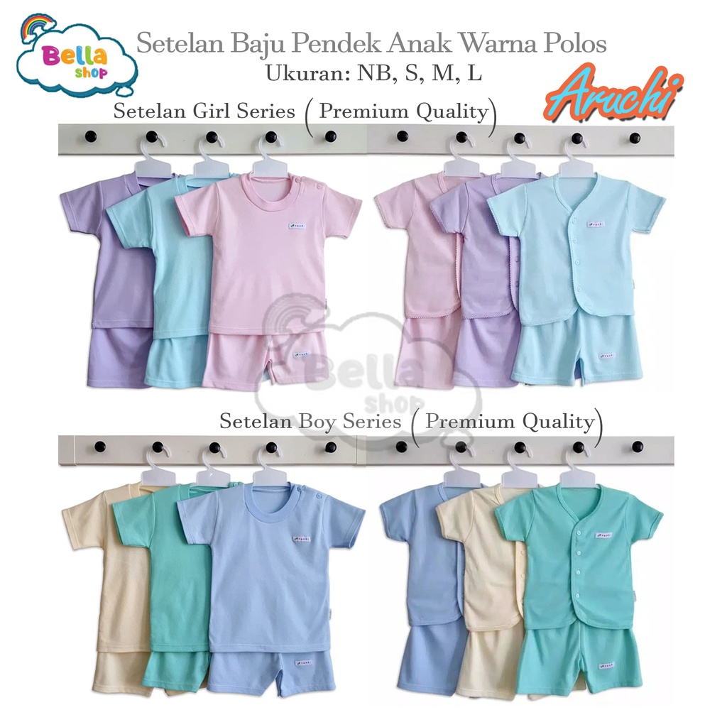 1 SETEL ARUCHI Setelan Baju Pendek Anak Warna Polos-BELLASHOP