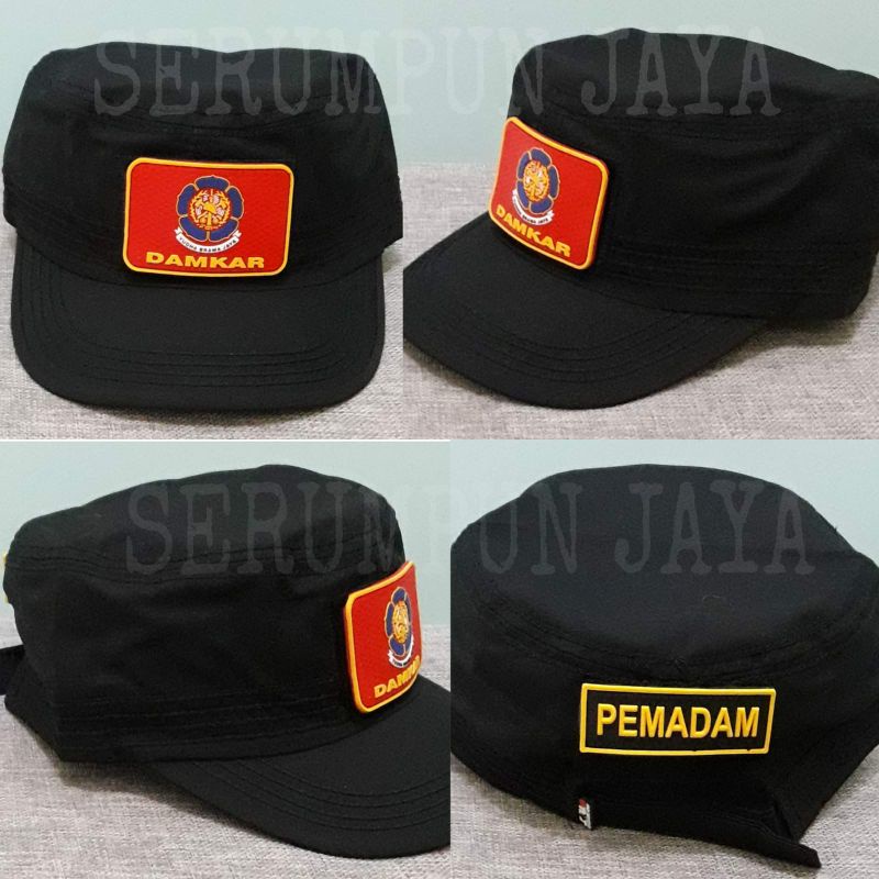 TOPI KOMANDO DAMKAR - TOPI DAMKAR - TOPI KOMANDO DAMKAR VELCRO HITAM 2 PATCH