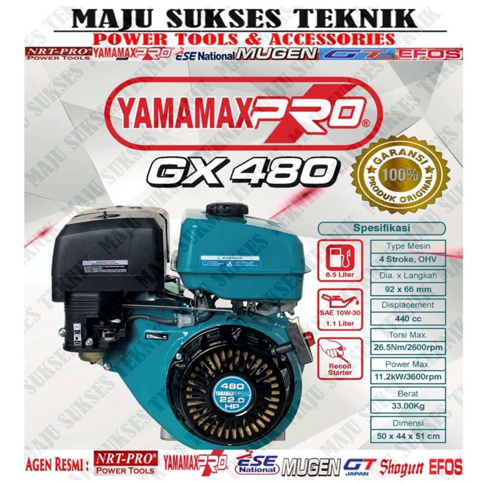 YAMAMAX PRO GX 480 (22.0 HP) Mesin Penggerak / ENGINE MOTOR BENSIN "IRON CRANKSHAFT"