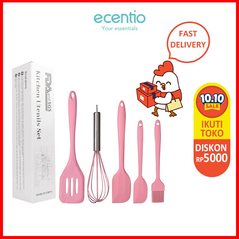 

Ecentio 5pcs Spatula silikon lima Baking Utensils Heat-Resistant Silicone Non-Stick Cooking Tools