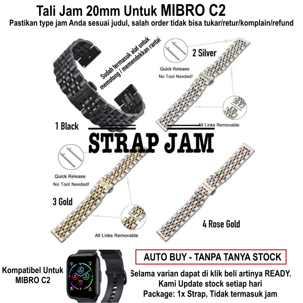 Tali Jam Tangan Mibro C2 - Strap 20mm Stainless Steel Dual Color Metal