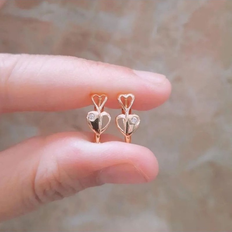 Anting Jepit Ukir Love + Permata Putih