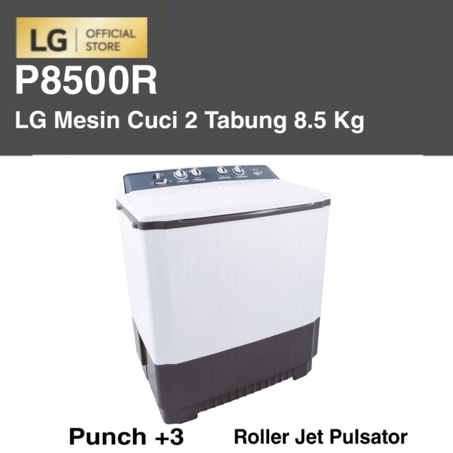 LG P8500R Mesin Cuci 2 Tabung 8.5 Kg Light Grey