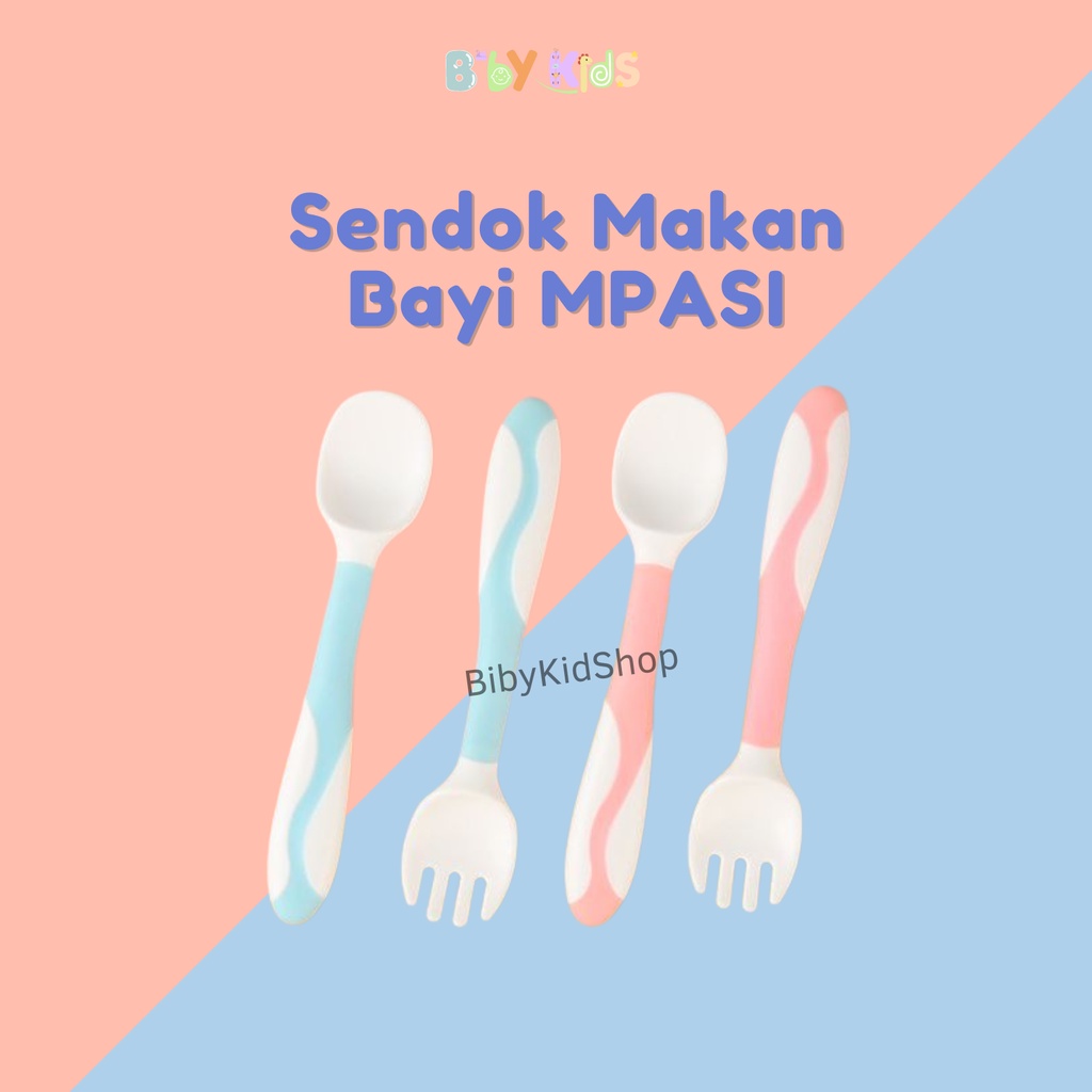 Sendok Makan Bayi Set Sendok Bayi Silikon Bengkok MPASI Sendok Garpu Silikon Bayi Perlengkapan Makan Bayi MPASI