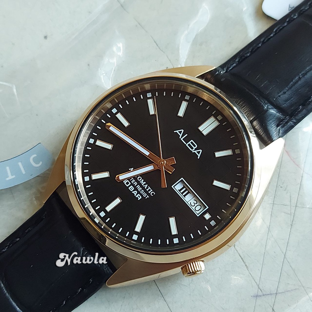 Alba Automatic AL4330X1 Black Leather - Jam Tangan Pria AL4330