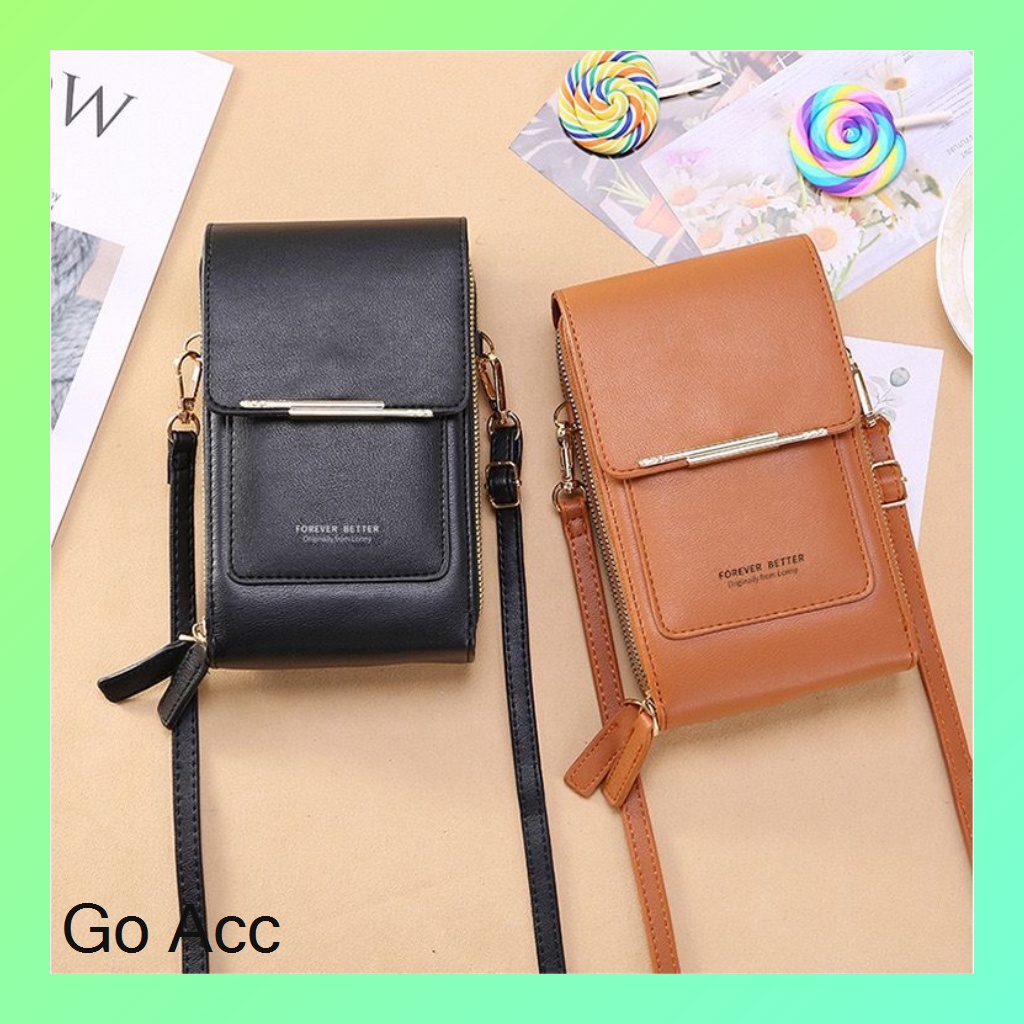 FT09 Tas selempang HP wanita Kulit dompet HP Touchscreen tas multifungsi Mini wanita