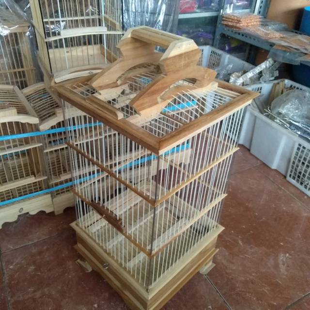 Sangkar Pleci Replika Pcmi Jati Mentah Jeruji Full Fiber