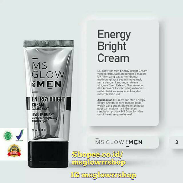 MS GLOW cream wajah pria" ENERGY BRIGHT CREAM MAN" SELLER Produk Original 100# BPOM.