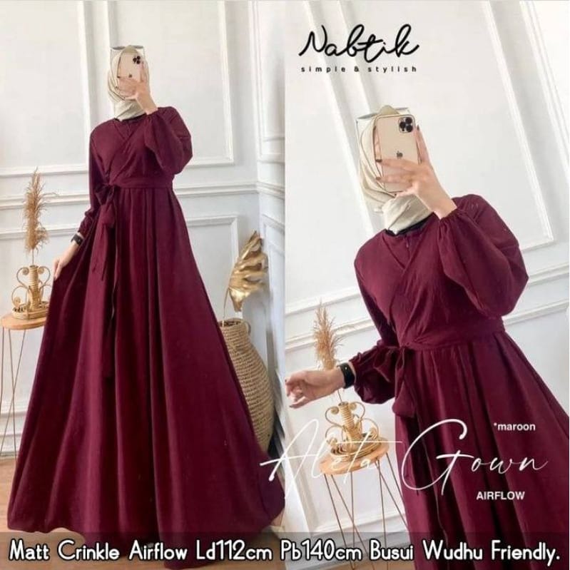 Gamis Terbaru 2022 Aleta Dress Matt Crinkle AirFlow Baju Kondangan Wanita Gamis Polos Jumbo S M L XL Gaun Pesta Muslimah