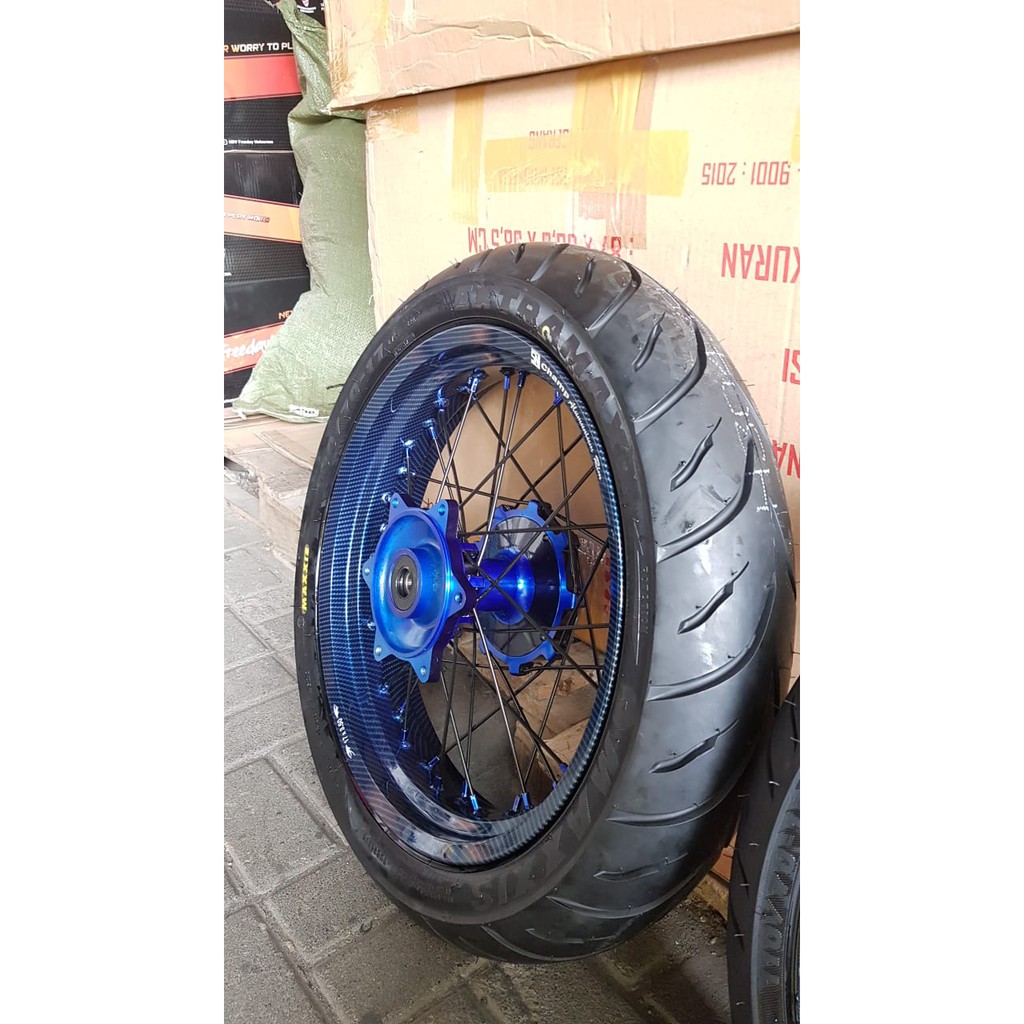 WHELLSEET BAN SET SUPERMOTO CRF VELG CHAMP CARBON TINGGAL PASANG