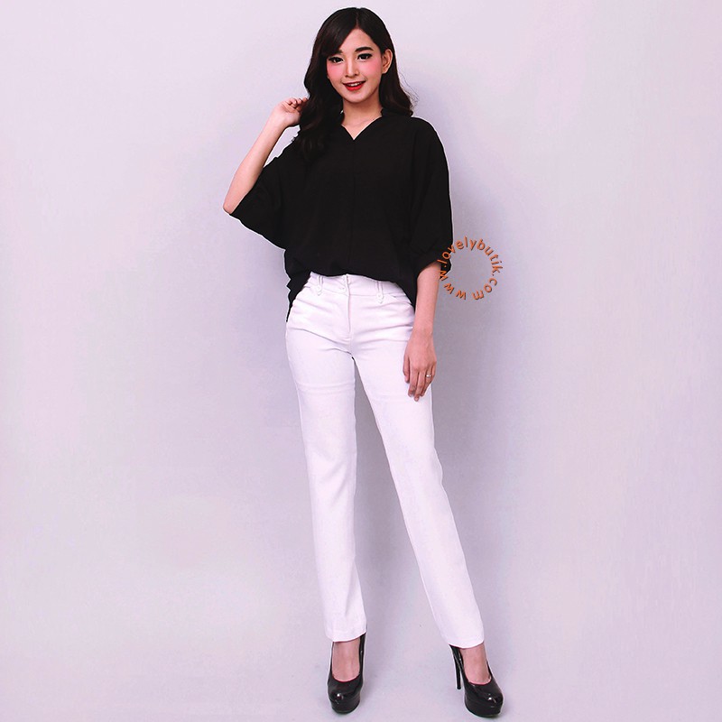 Lovely Snow White Plain Chinos Pants Celana Kerja Wanita  Stretch Putih / White