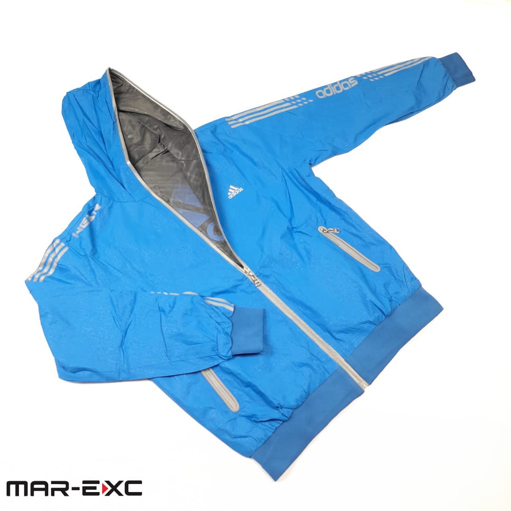 JAKET ADIDAS PARASUT PRIA WANITA BOLAK BALIK JACKET OLAHRAGA WINDBREAKER PREMIUM - BIRU