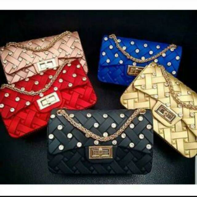 Dulurshop cuci gudang tas jelly matte mini anyam diamond uk 18cm