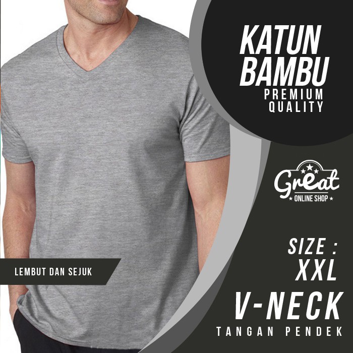 Kaos Polos Katun Bambu (Cotton Bamboo) V-Neck XXL